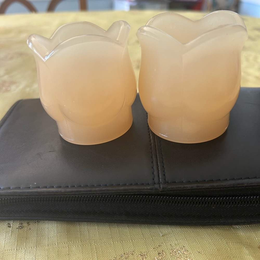 Set of 2 Vaseline Vintage Tulip-Shaped Glass Votives